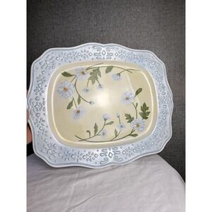 Blue Yellow Block Basics 17" Rectangle Serving Platter Daisy Chain by GEAR 2001